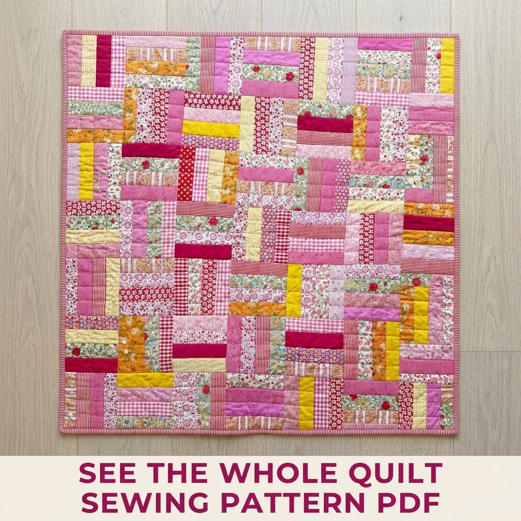 Pink Rail Fence Scrap Quilt Sewing Pattern PDF – Easy Strip Quilt