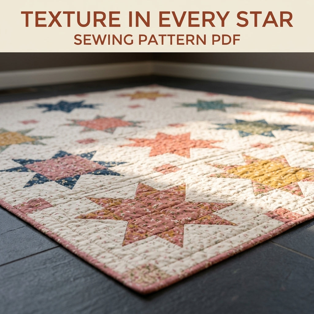 Scrappy Sawtooth Star Quilt Pattern PDF – Star Throw Quilt with Sashing and Cornerstones
