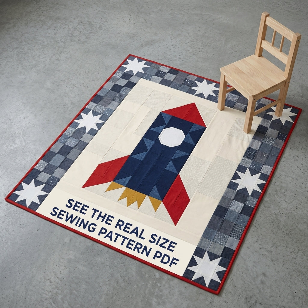 Rocket Baby Quilt Pattern PDF – Space Pieced Nursery Quilt with Star Border