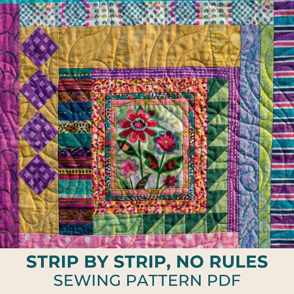 Garden Medallion Strip Quilt Pattern PDF – Improv Medallion Quilt with Pieced Rounds