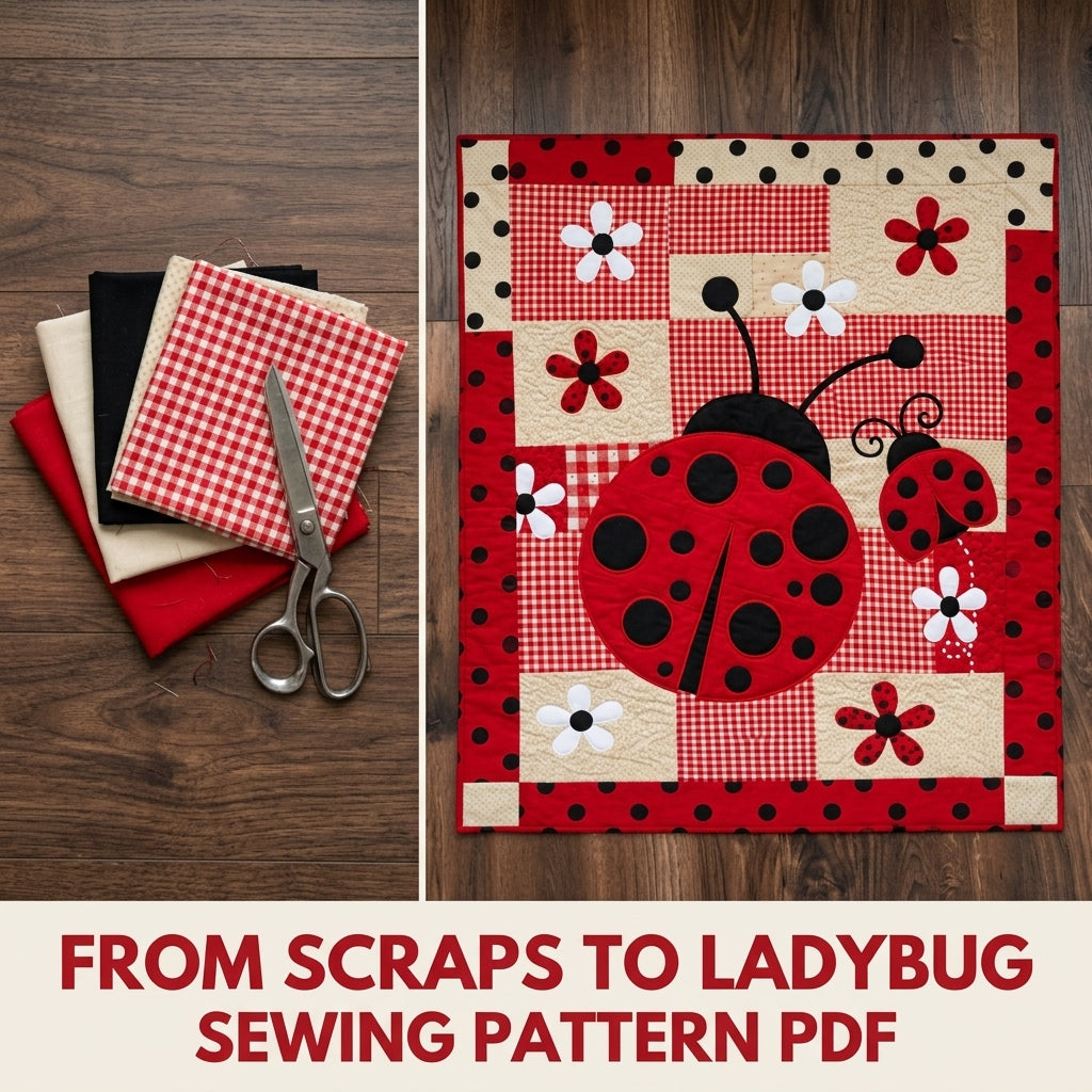 Big Ladybug Gingham Quilt Sewing Pattern PDF – Giant Ladybug Appliqué Quilt