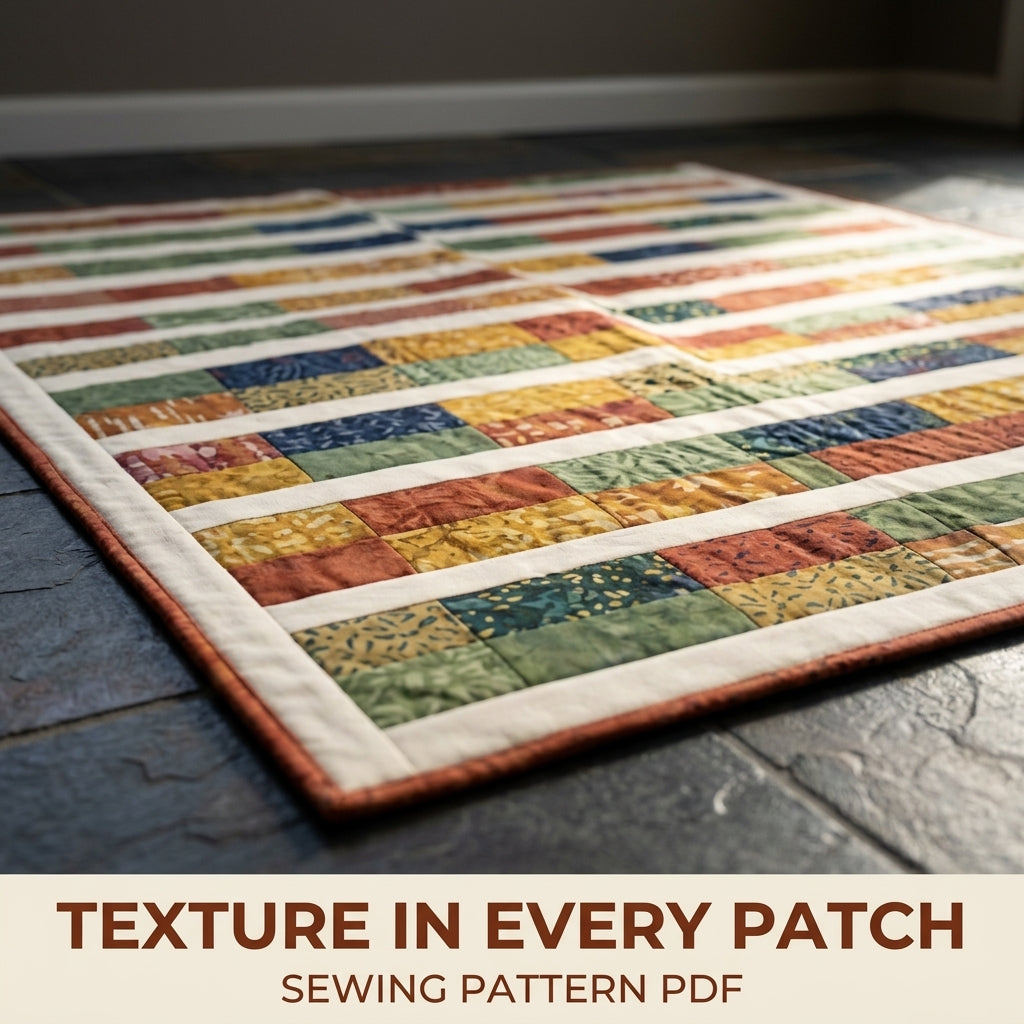 Modern Bars Quilt Pattern PDF – Easy Rectangle Throw Quilt with Batik Bars and Cream Stripes