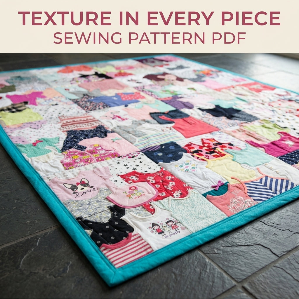 Teal Border Onesie Memory Quilt Sewing Pattern PDF – Baby Clothes Keepsake Quilt with Teal Border