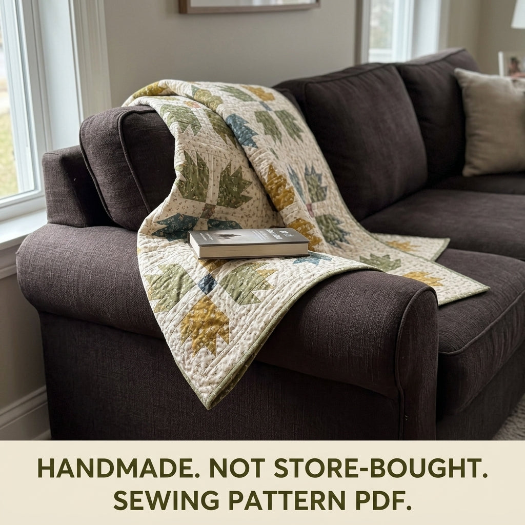 Bear's Paw Quilt Pattern PDF – Traditional Throw Quilt with Earthy Floral Prints