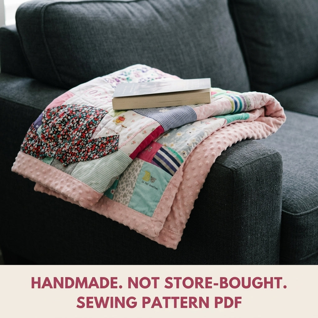 Minky Border Memory Quilt Sewing Pattern PDF – Baby Clothes Keepsake with Soft Border