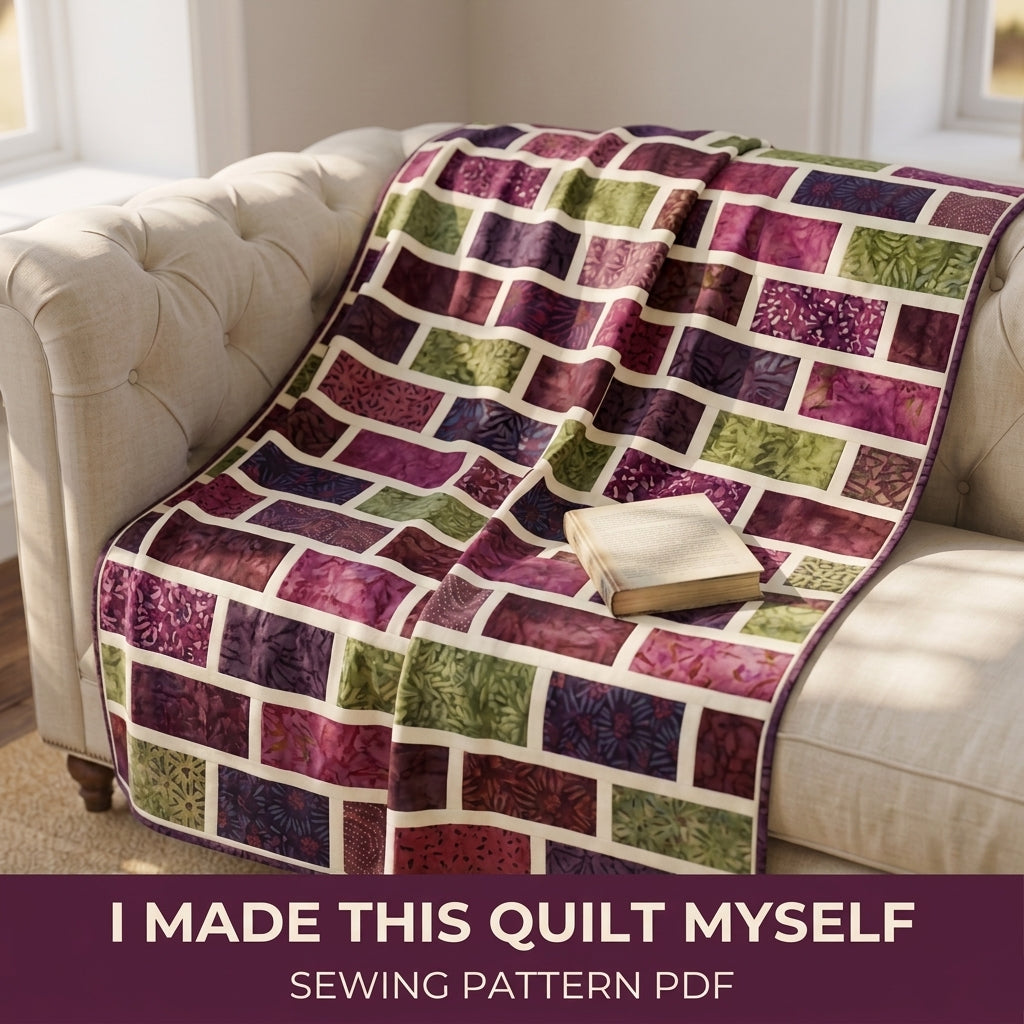 Modern Brick Quilt Pattern PDF – Staggered Brick Throw Quilt for Batik Fabrics