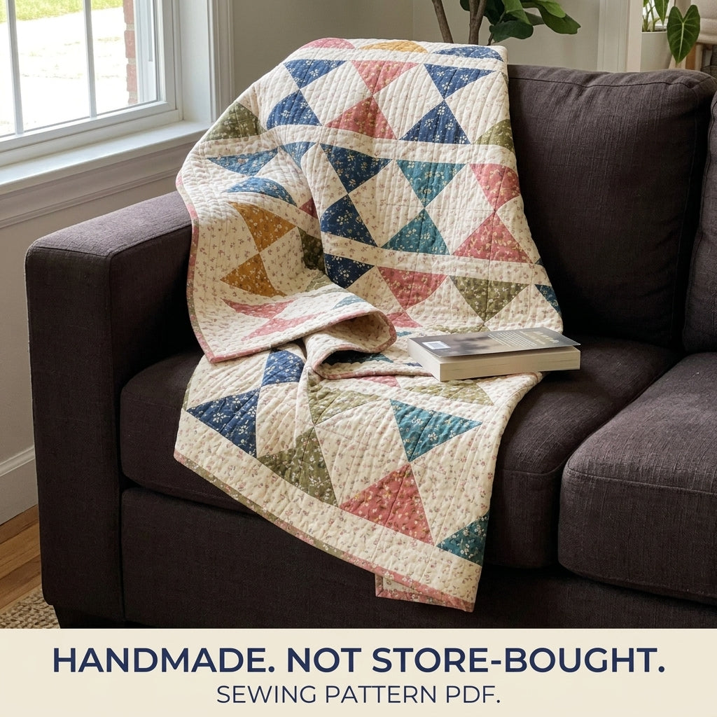 Hourglass Rows Quilt Pattern PDF – Traditional Throw Quilt with Sashed Rows of Hourglass Blocks