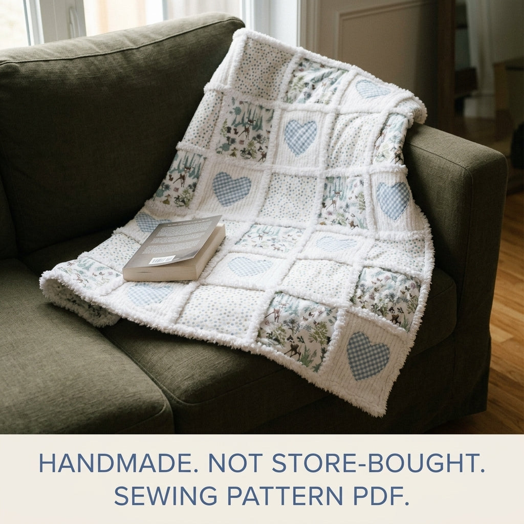 Gingham Heart Chenille Rag Quilt Sewing Pattern PDF – Baby Rag Quilt with Hearts