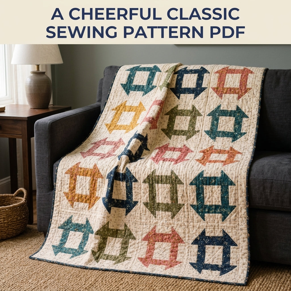 Churn Dash Quilt Pattern PDF – Traditional Throw Quilt with Floral Prints