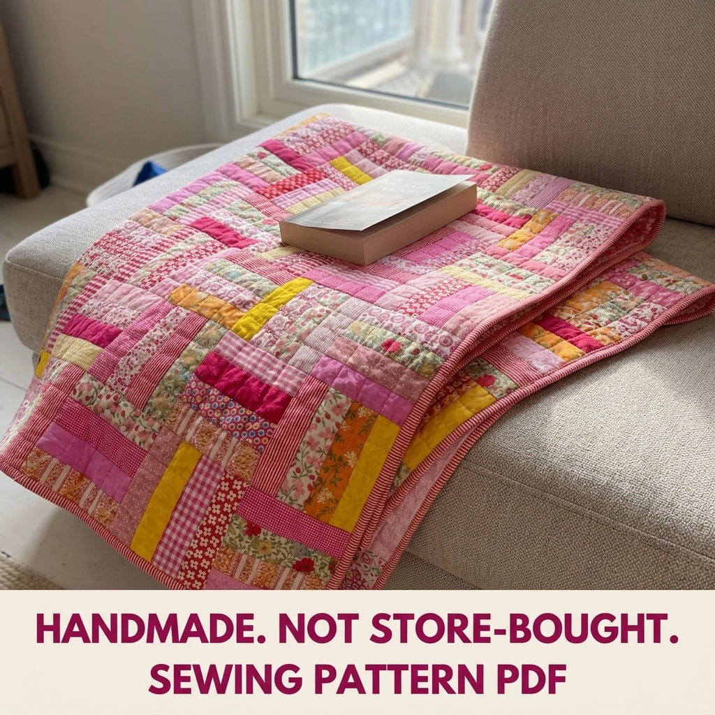 Pink Rail Fence Scrap Quilt Sewing Pattern PDF – Easy Strip Quilt