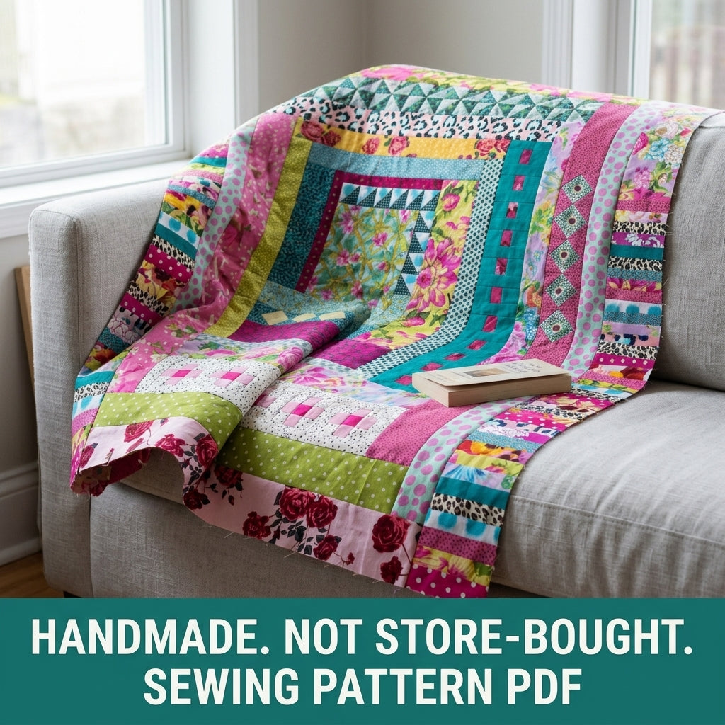 Medallion Strip Quilt Sewing Pattern PDF – Bright Round by Round Quilt