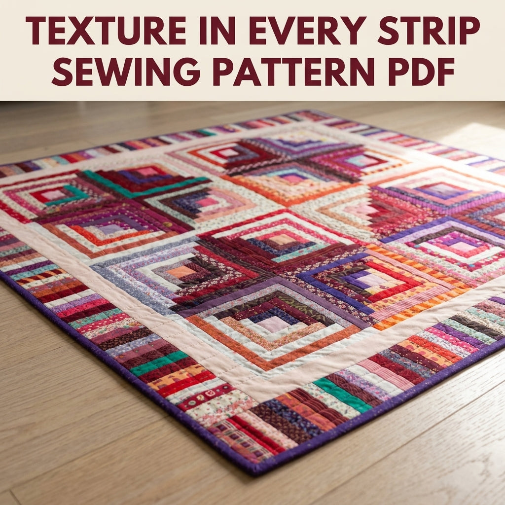 Scrappy Log Cabin Piano Key Quilt Sewing Pattern PDF – Square Throw Quilt