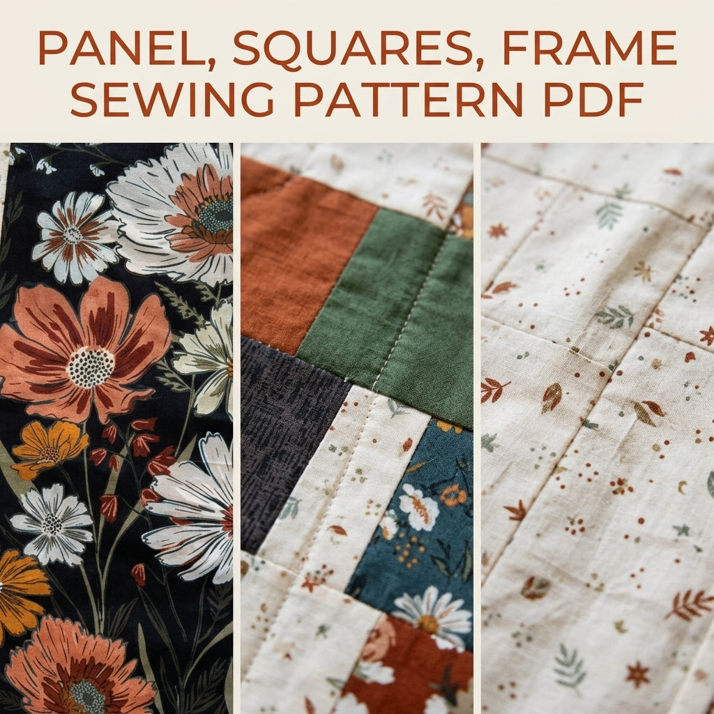 Panel Quilt Sewing Pattern PDF – Stepped Squares Frame for Any Fabric Panel