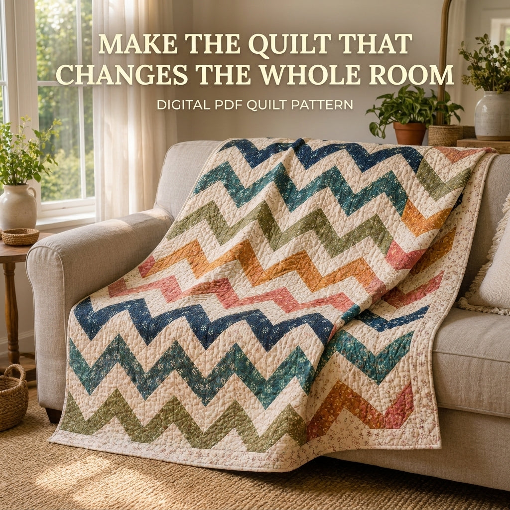 Chevron Quilt Pattern — Zigzag Throw Quilt in 4 Sizes, Half-Square Triangles, Beginner Friendly, PDF Download