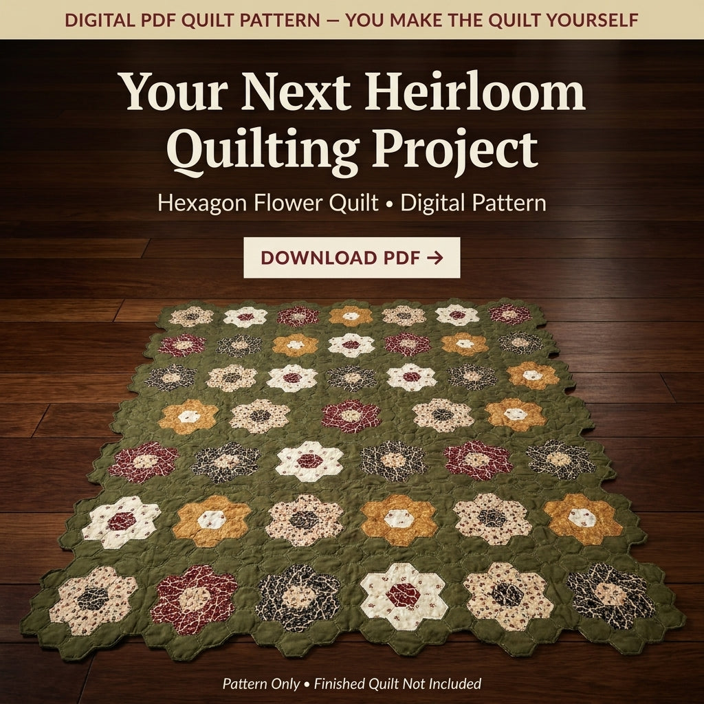 Grandmother's Flower Garden Hexagon Quilt Pattern | English Paper Piecing Hexie Quilt | Vintage Rosette Design | PDF Instant Download