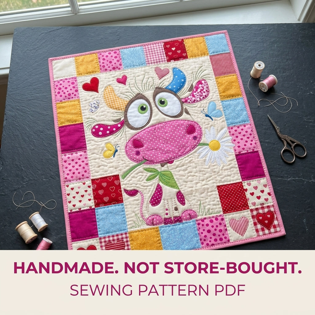 Cow Appliqué Mini Quilt Sewing Pattern PDF – Whimsical Farm Wall Quilt