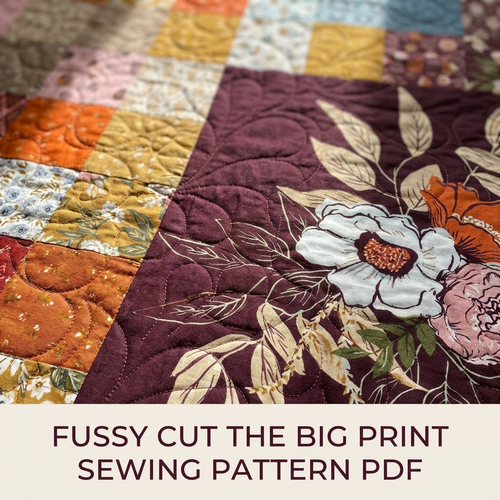 Floral Panel Patchwork Quilt Sewing Pattern PDF – Easy Squares Quilt with Large Print Blocks