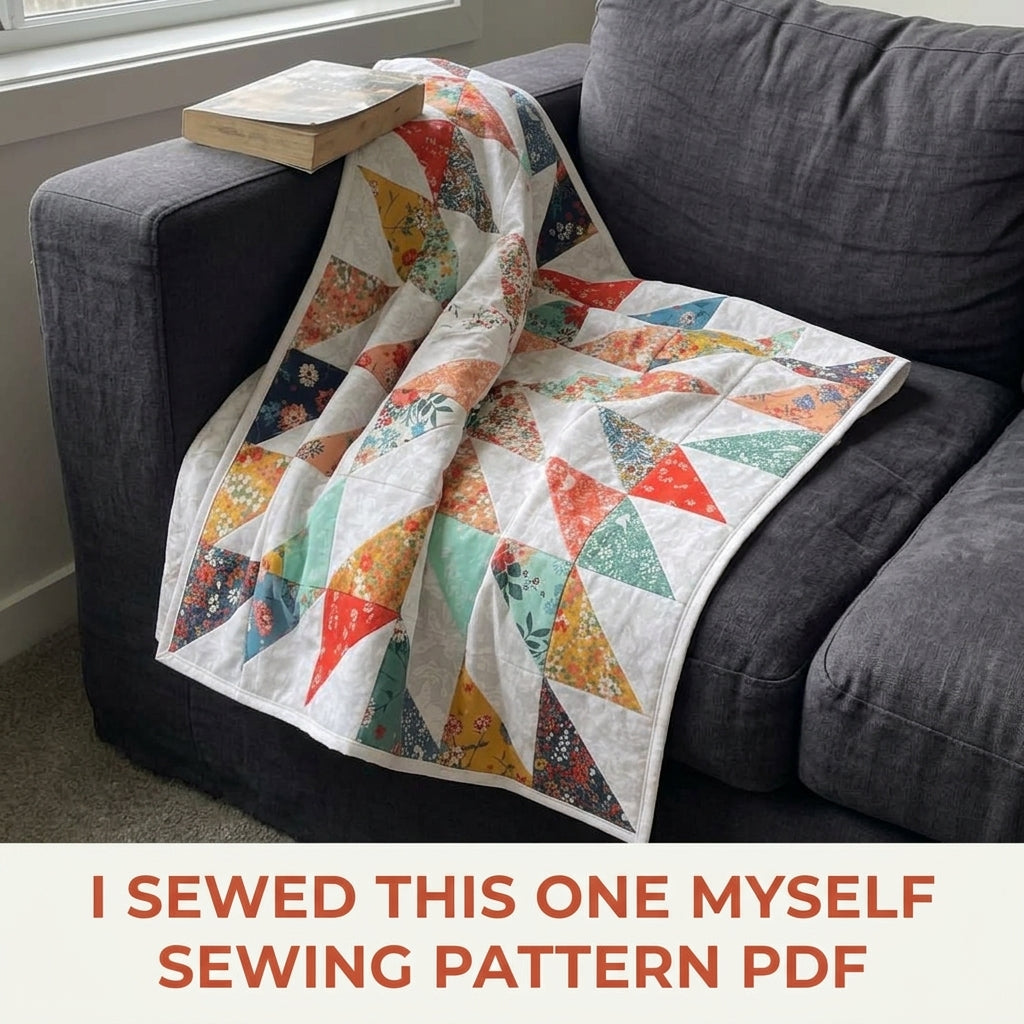 Floral Starburst Quilt Pattern PDF – Easy Half-Square Triangle Quilt for Fat Quarters