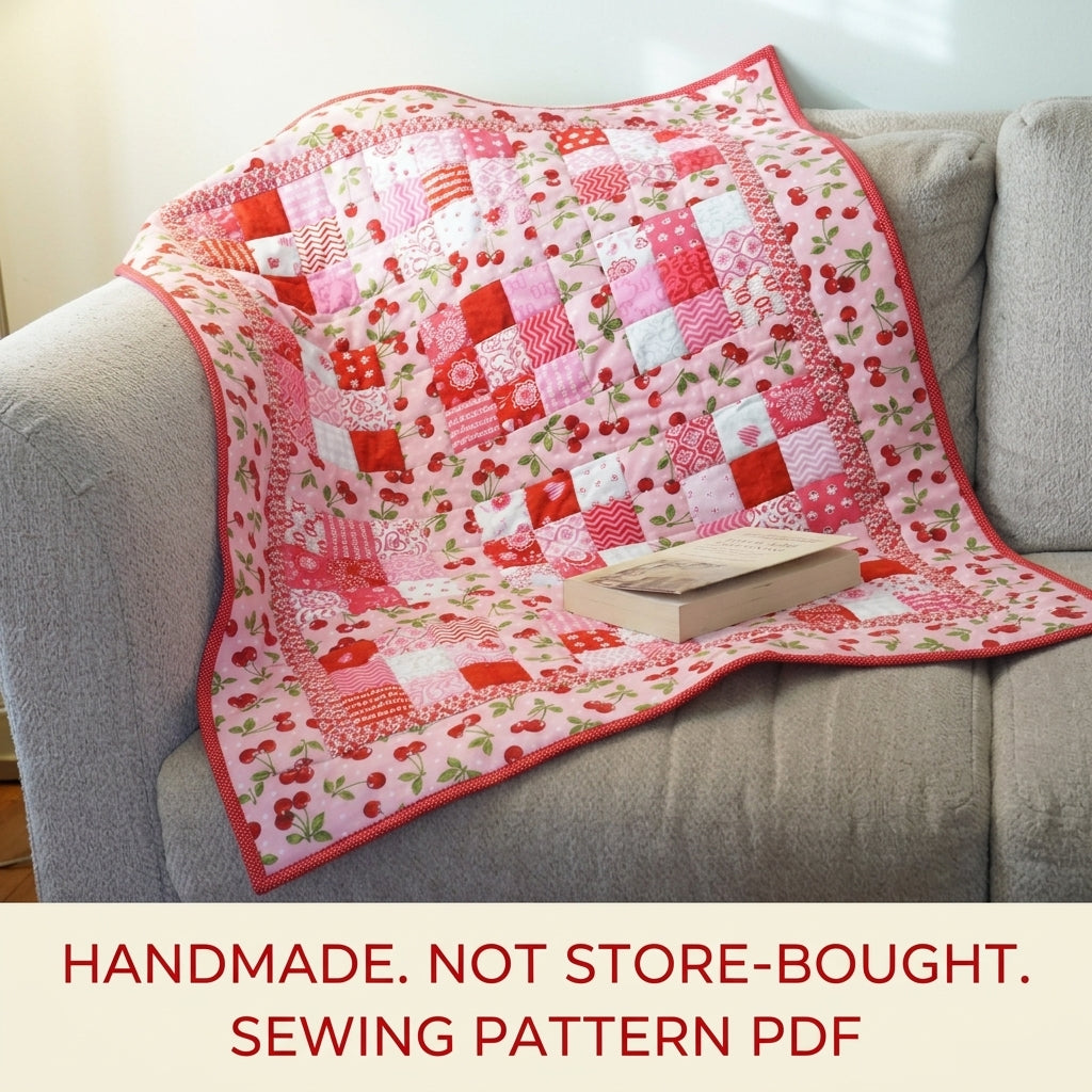 Cherry Four Patch Quilt Sewing Pattern PDF – Easy Baby or Lap Quilt