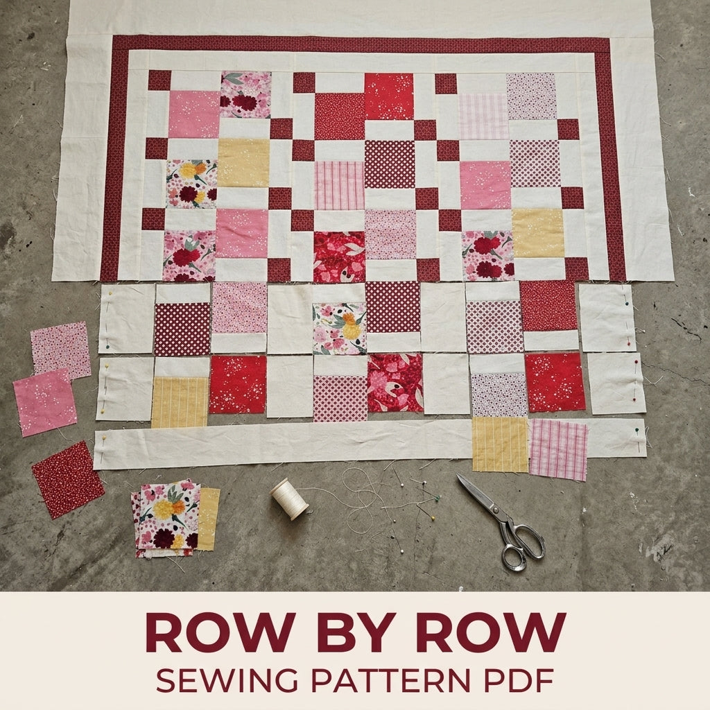 Burgundy Steps Squares Quilt Sewing Pattern PDF – Big Print Squares with Stepping Cornerstones