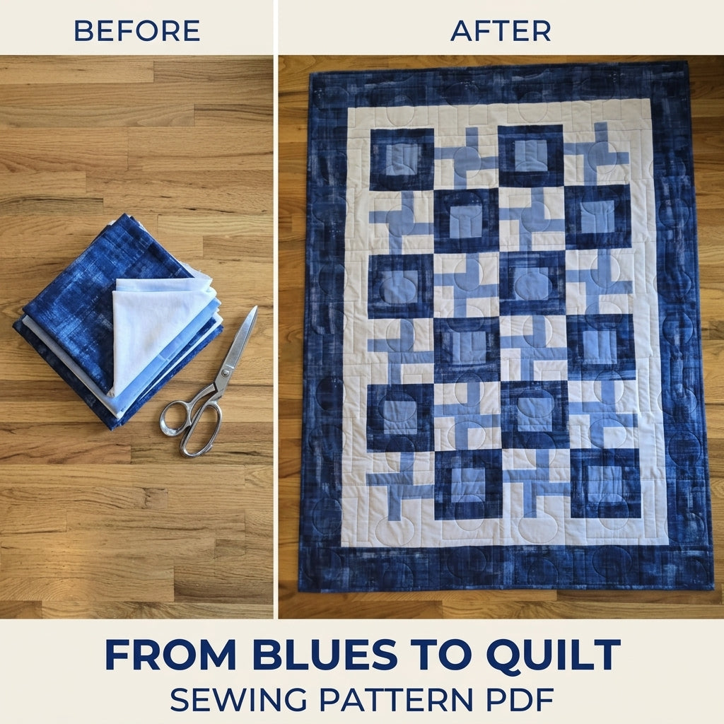 Blue Box and Cross Quilt Sewing Pattern PDF – Easy Two Block Checkerboard Quilt