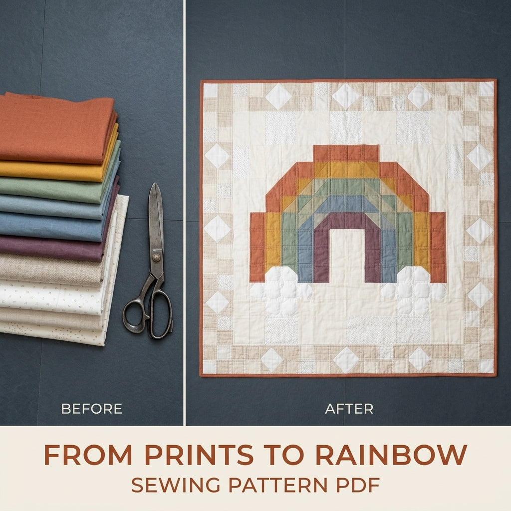 Rainbow Baby Quilt Pattern PDF – Boho Pieced Nursery Quilt with Clouds