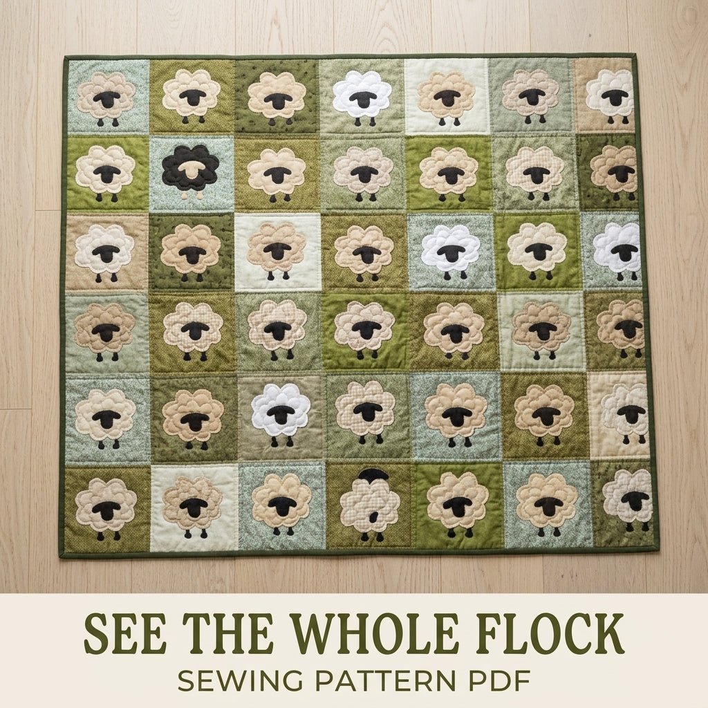 Sheep Meadow Quilt Sewing Pattern PDF – Farmhouse Sheep Appliqué Quilt
