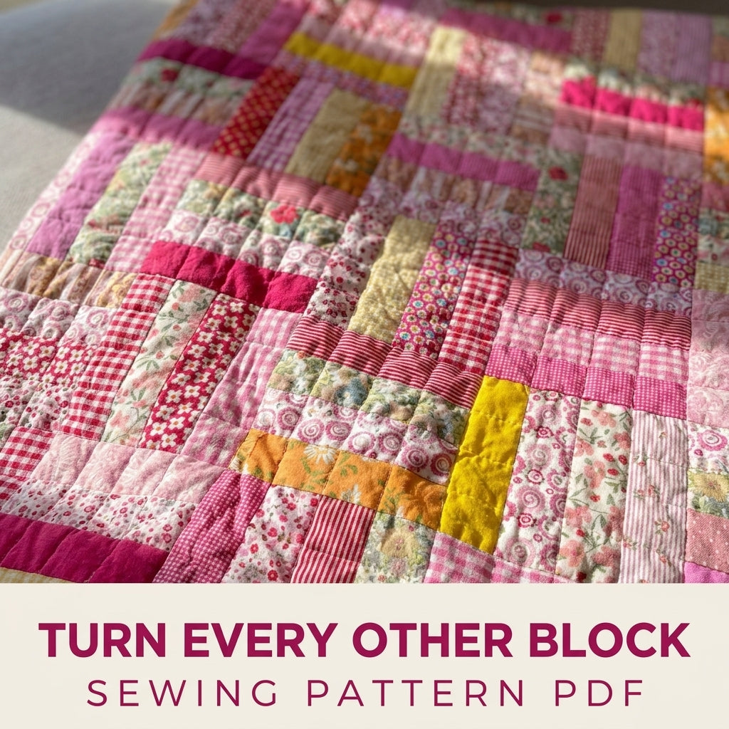 Pink Rail Fence Scrap Quilt Sewing Pattern PDF – Easy Strip Quilt