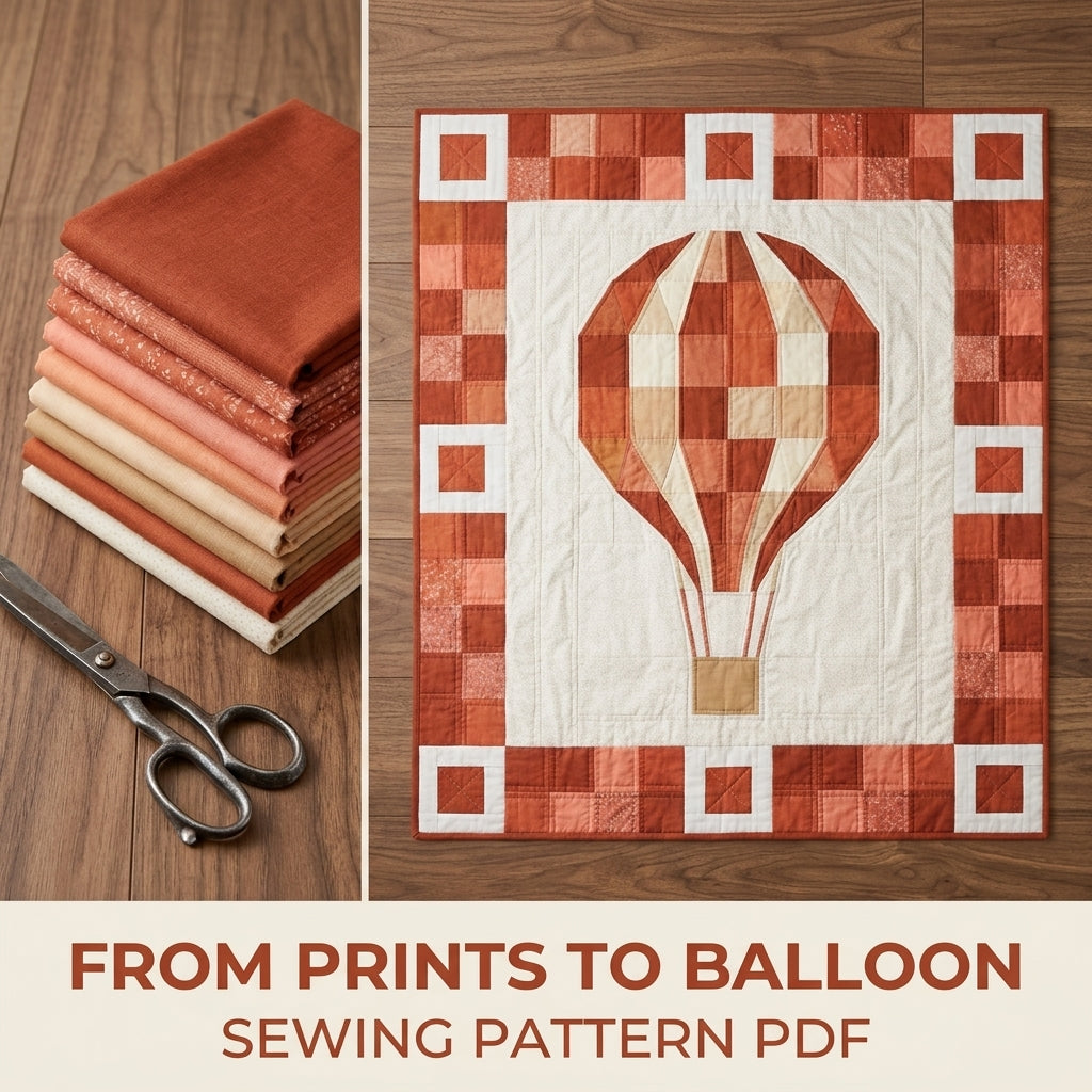 Hot Air Balloon Baby Quilt Pattern PDF – Pieced Nursery Quilt with Checkerboard Border