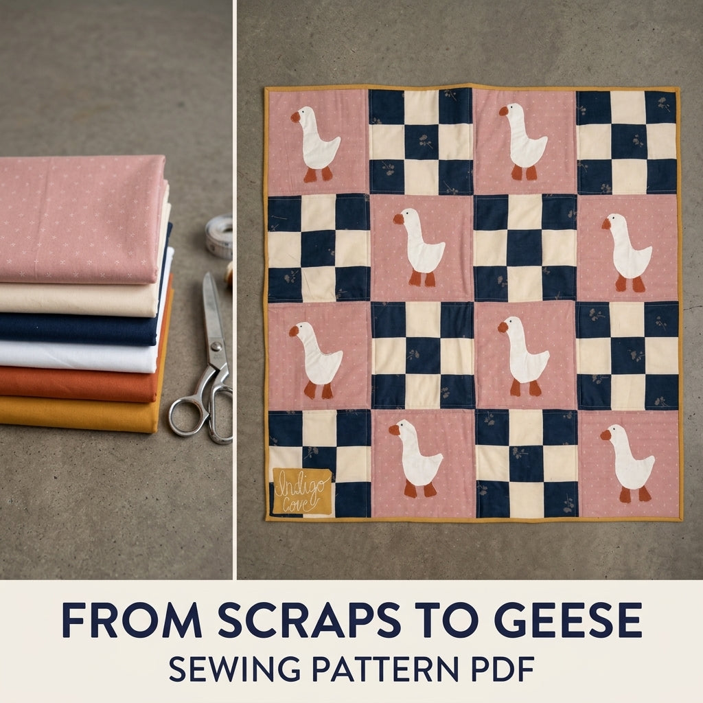 Goose Checkerboard Quilt Sewing Pattern PDF – Baby Quilt with Goose Appliqué