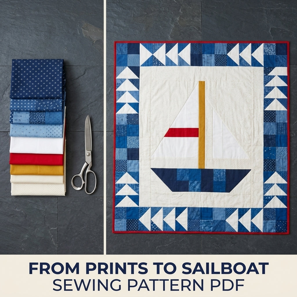Sailboat Baby Quilt Pattern PDF – Nautical Pieced Nursery Quilt with Flying Geese Border