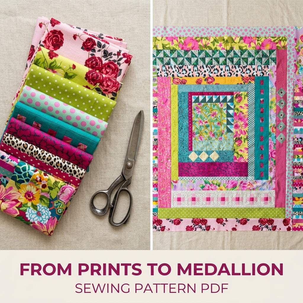 Bold Medallion Round Quilt Pattern PDF – Maximalist Scrappy Medallion Quilt