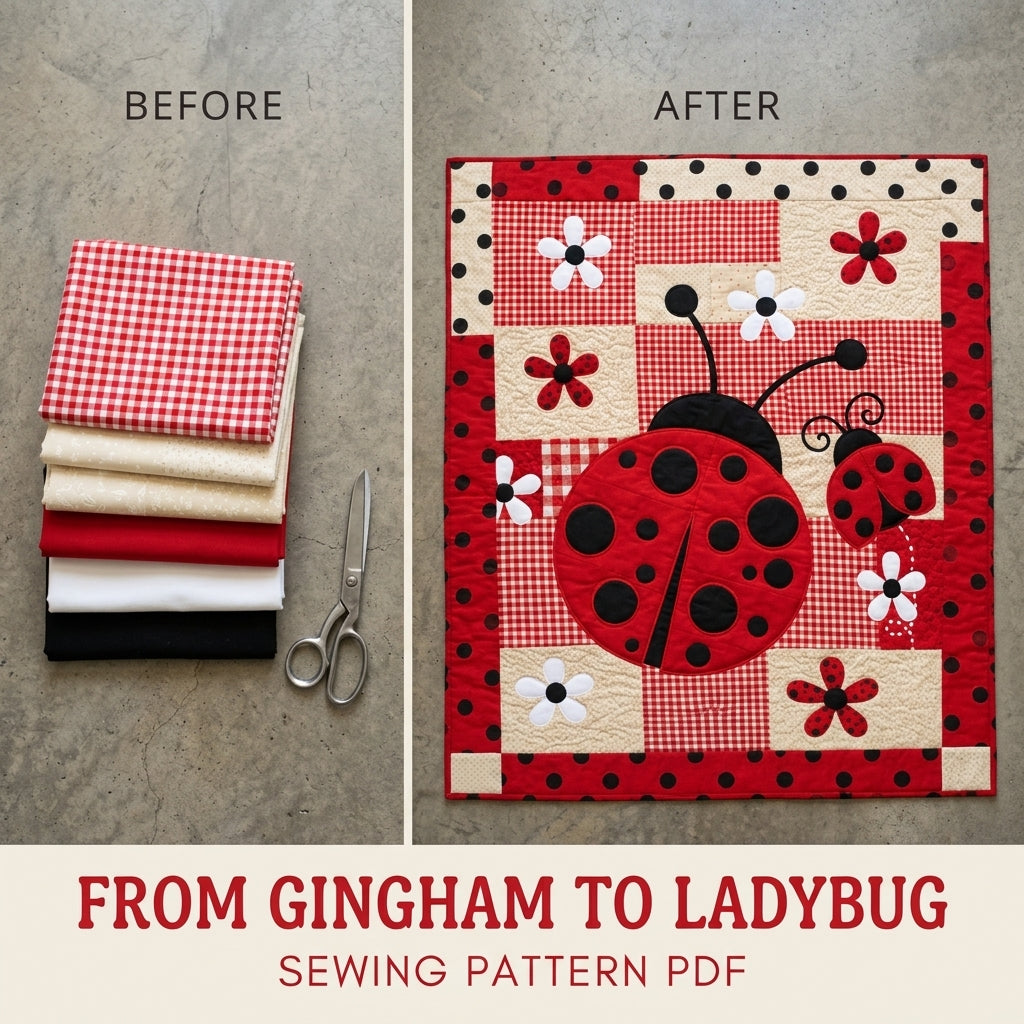 Big Ladybug Gingham Quilt Sewing Pattern PDF – Appliqué Baby Quilt