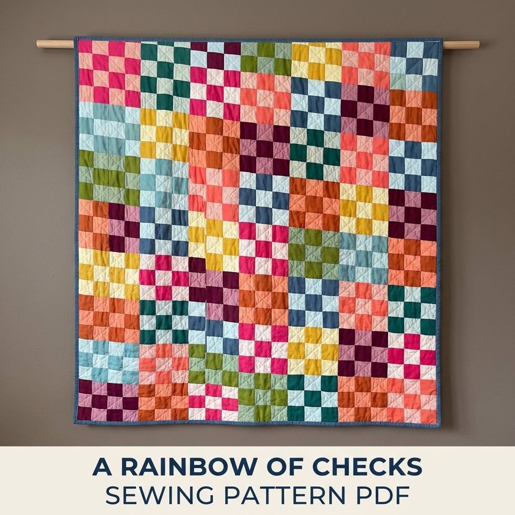 Rainbow Checkerboard Quilt Pattern PDF – Easy Squares Only Throw Quilt in Solids