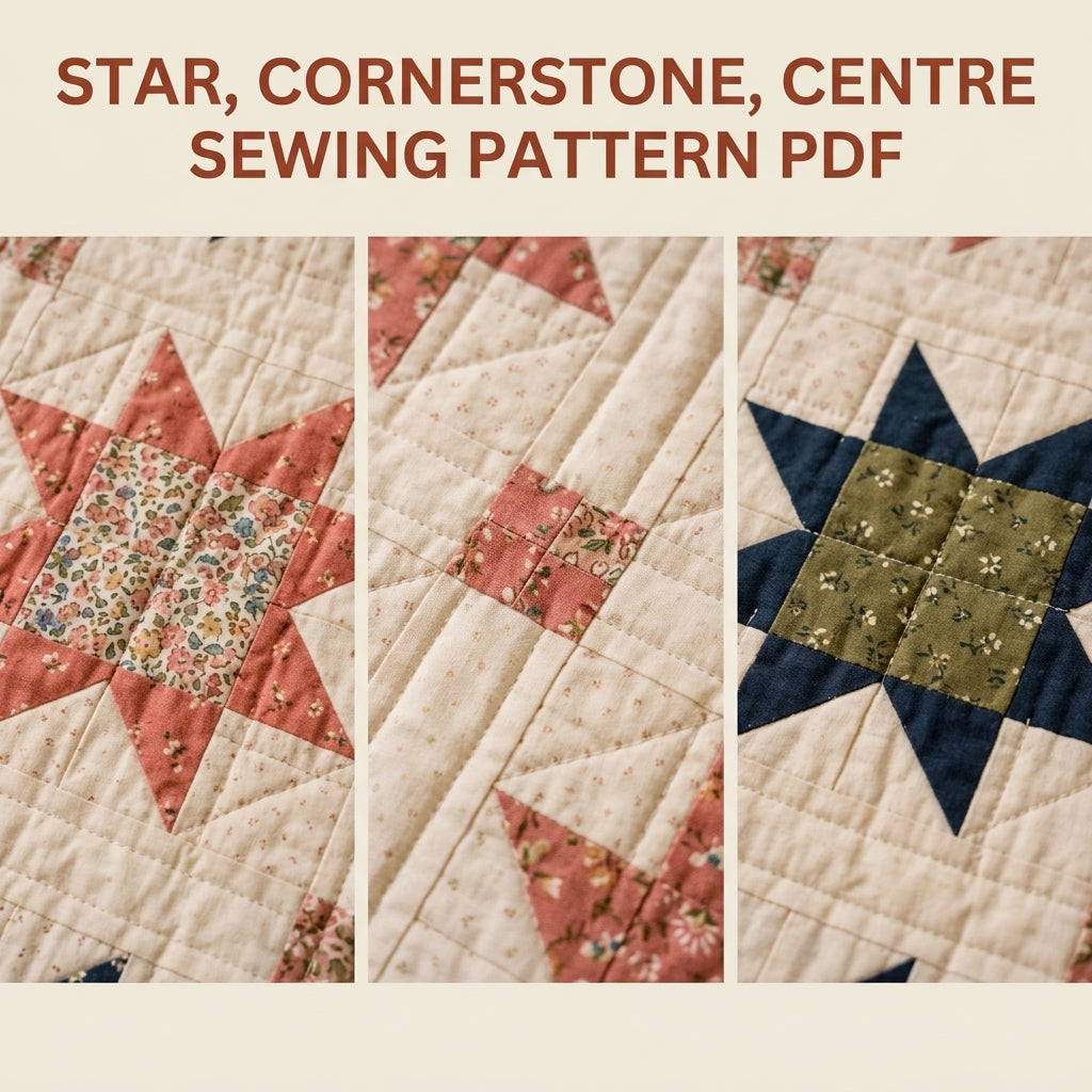Sawtooth Star Quilt Pattern PDF – Traditional Star Throw Quilt with Sashing and Cornerstones