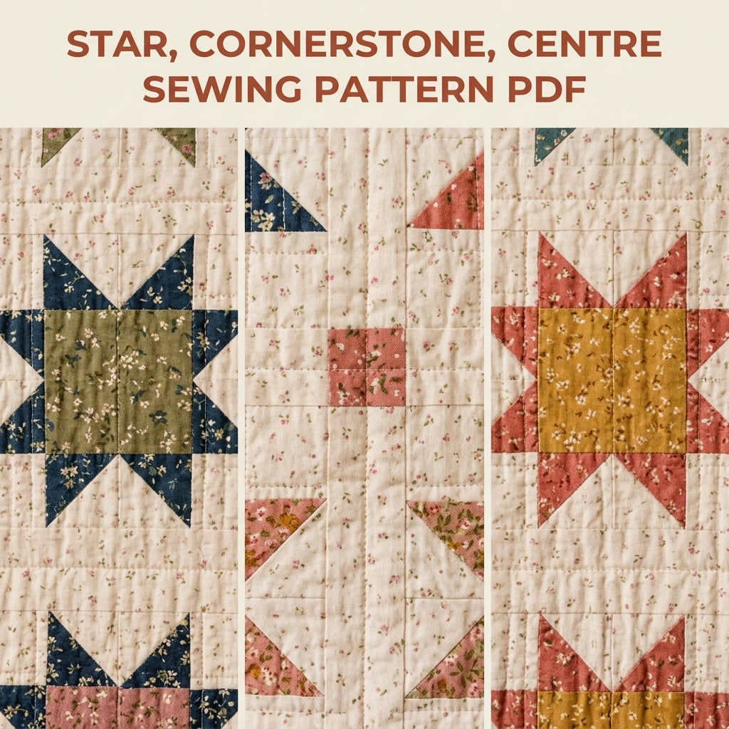 Scrappy Sawtooth Star Quilt Pattern PDF – Star Throw Quilt with Sashing and Cornerstones
