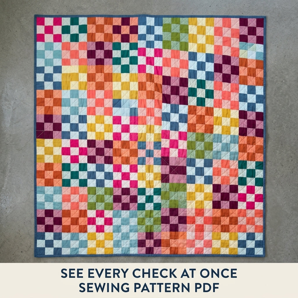 Rainbow Checkerboard Quilt Pattern PDF – Easy Squares Only Throw Quilt in Solids