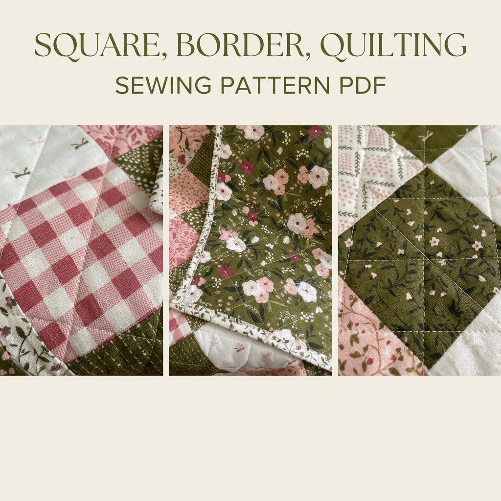 Olive and Pink Garden Patchwork Quilt Sewing Pattern PDF – Easy Squares Quilt