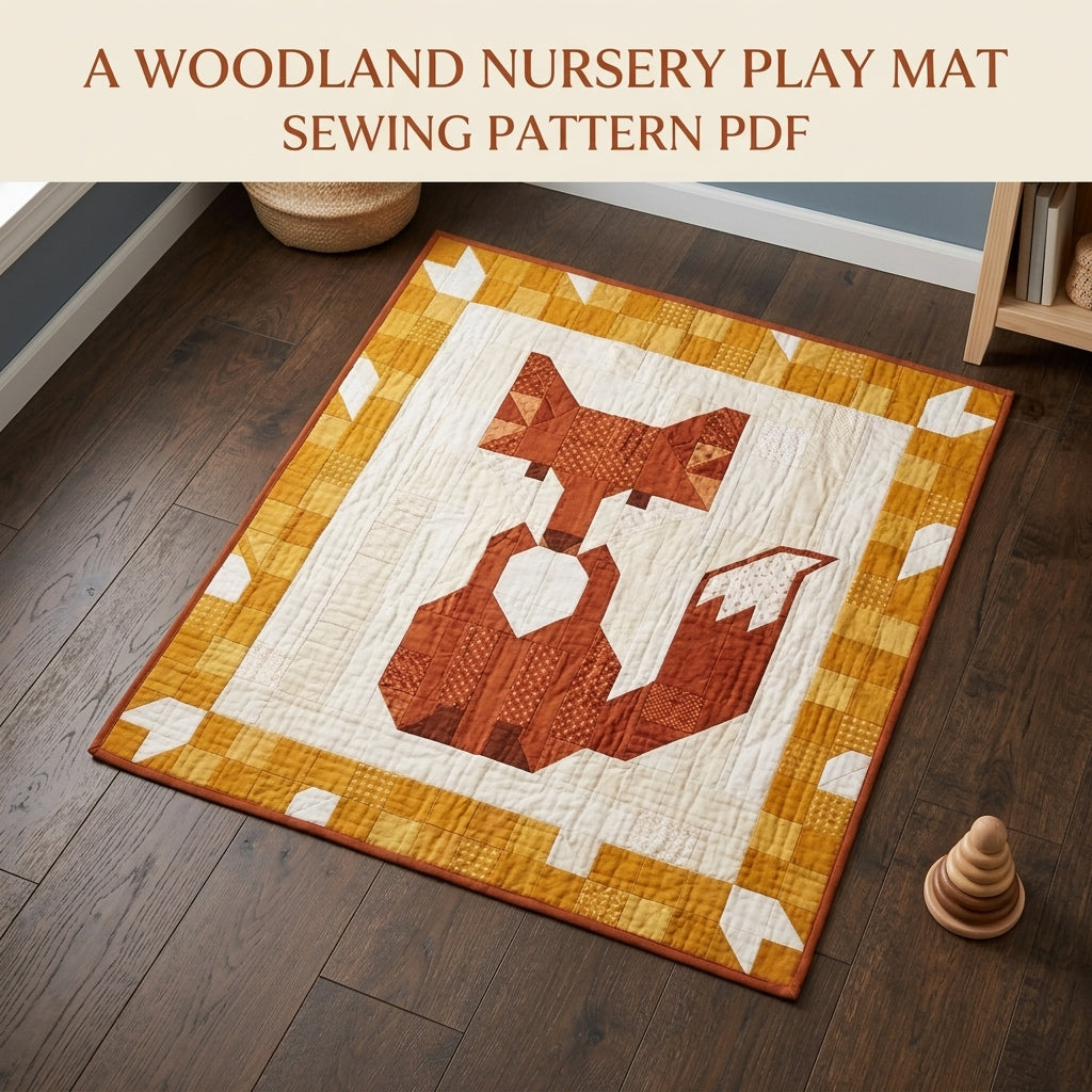 Fox Baby Quilt Pattern PDF – Woodland Pieced Nursery Quilt with Mustard Border
