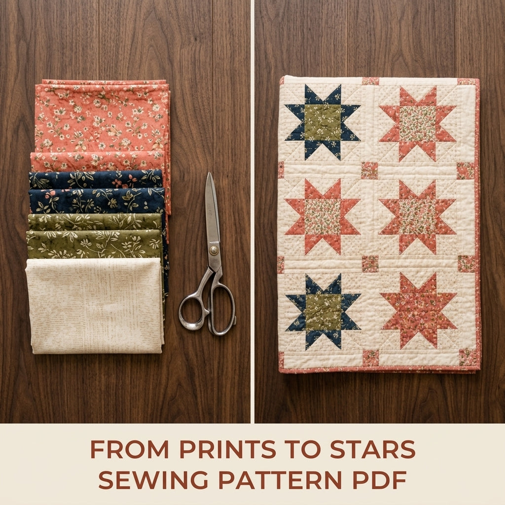 Sawtooth Star Quilt Pattern PDF – Traditional Star Throw Quilt with Sashing and Cornerstones