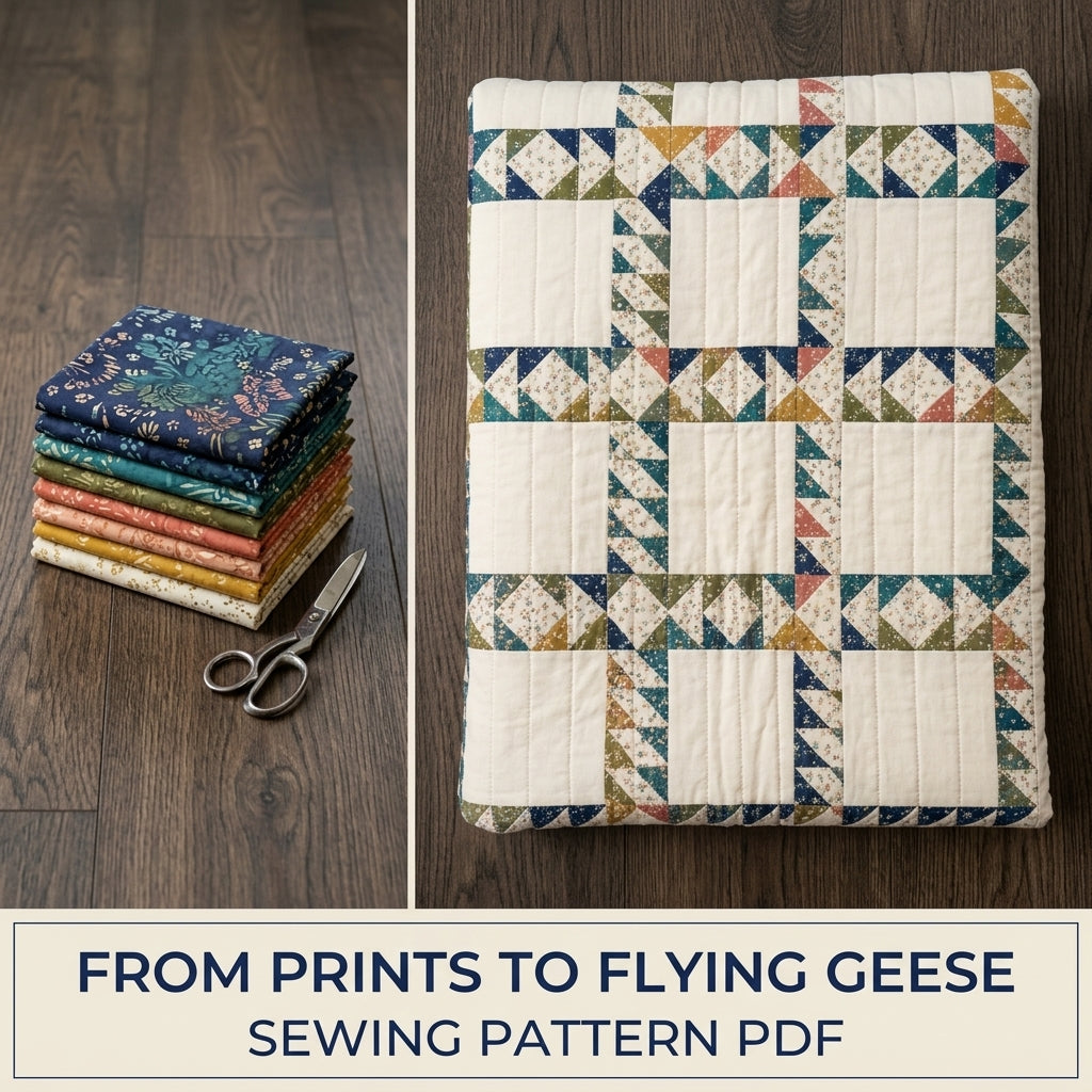 Flying Geese Quilt Pattern PDF – Traditional Throw Quilt with Flying Geese Lattice