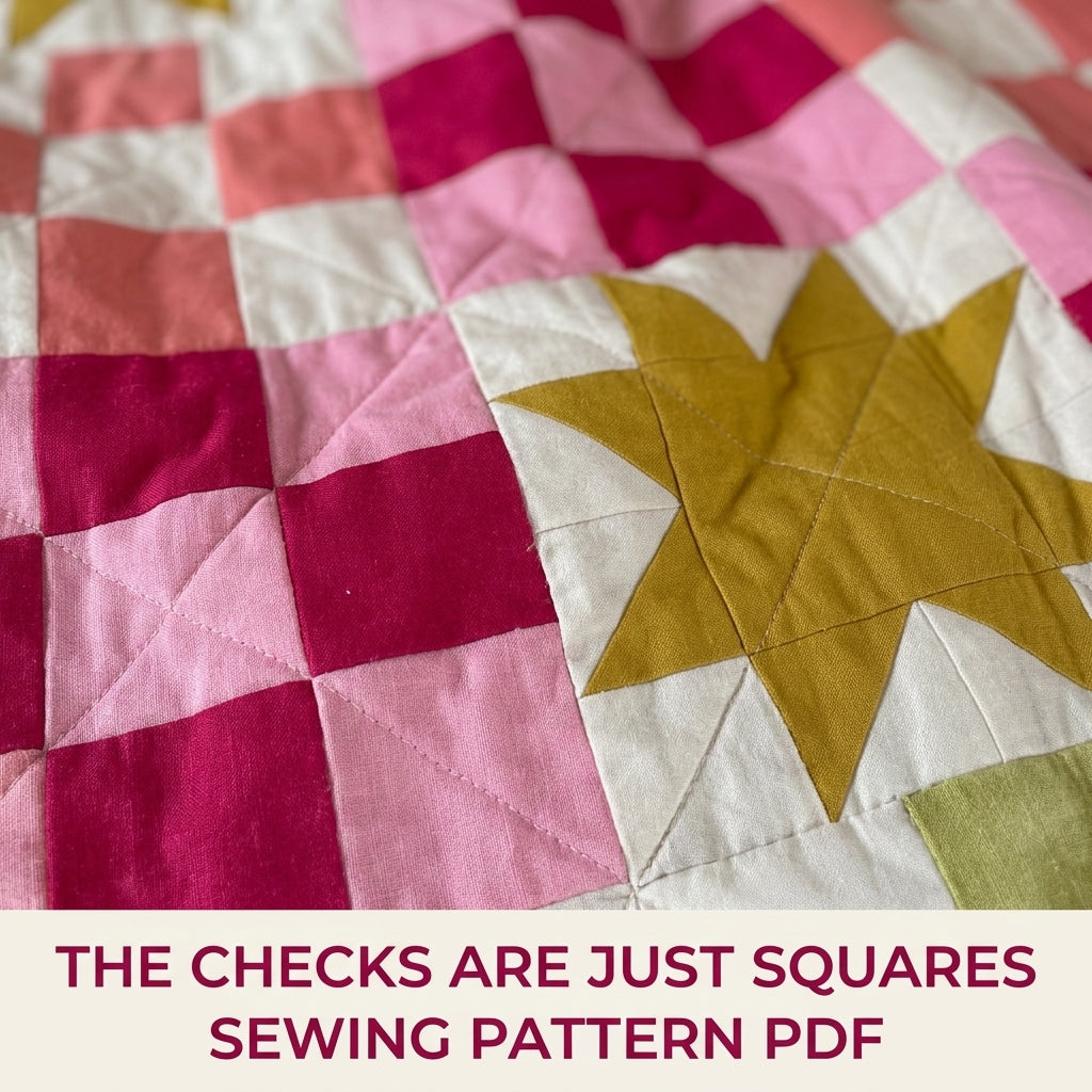 Checkerboard Star Quilt Pattern PDF – Modern Pink and Green Squares Throw Quilt