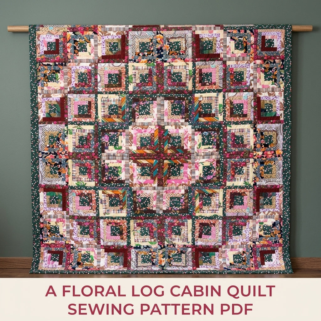 Floral Log Cabin Diamond Quilt Sewing Pattern PDF – Scrappy Barn Raising Quilt