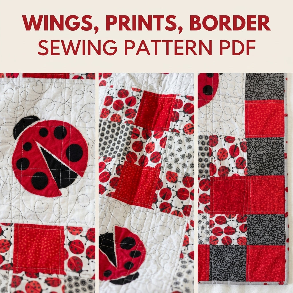 Scrappy Ladybug Patchwork Quilt Sewing Pattern PDF – Red and White Appliqué Quilt