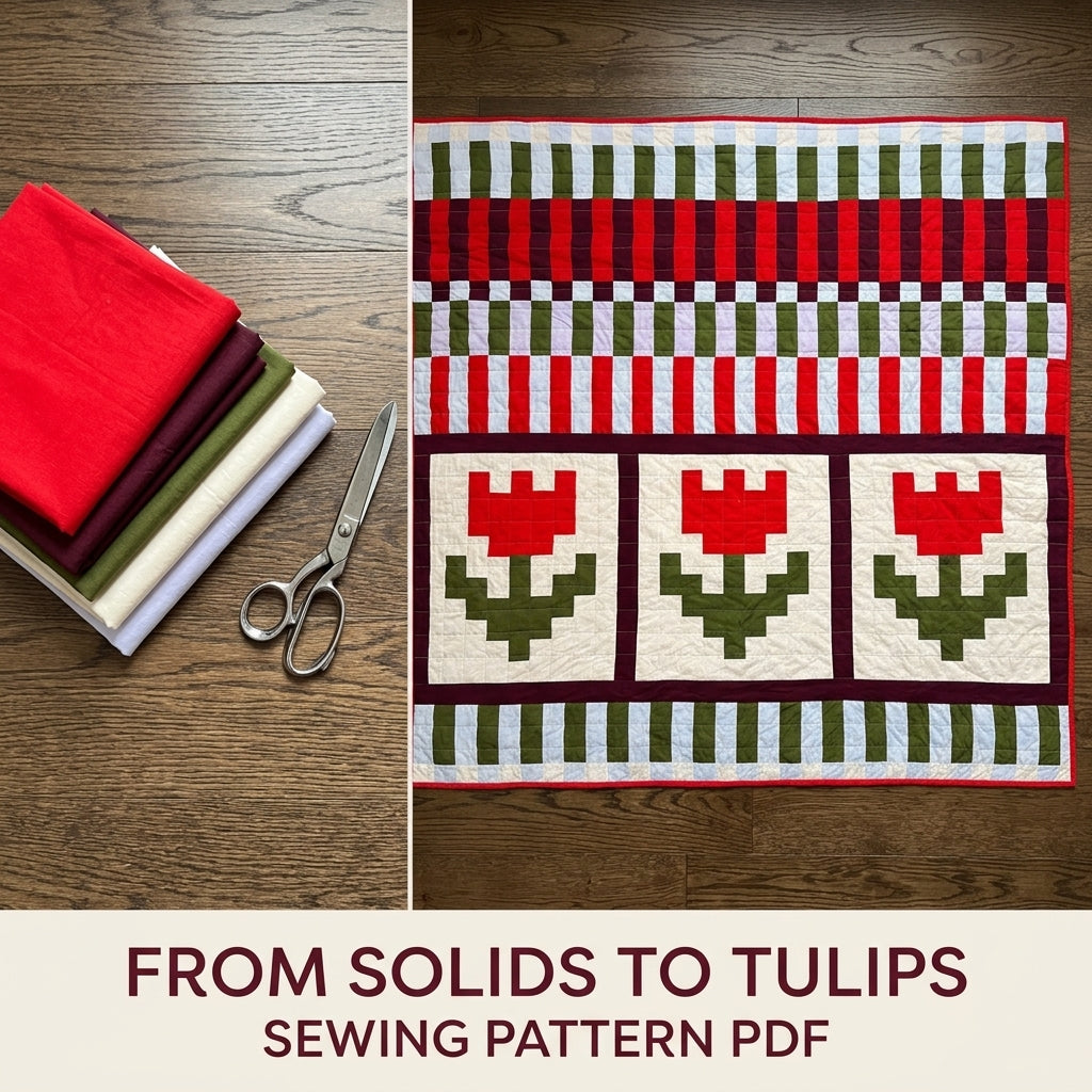 Pixel Tulip Stripe Quilt Sewing Pattern PDF – Modern Tulip Quilt with Bar Rows