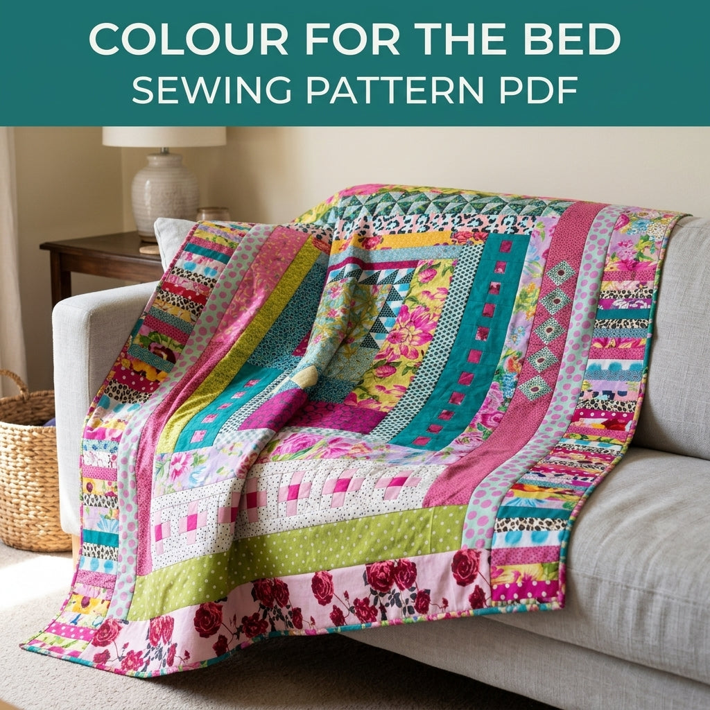 Medallion Strip Quilt Sewing Pattern PDF – Bright Round by Round Quilt