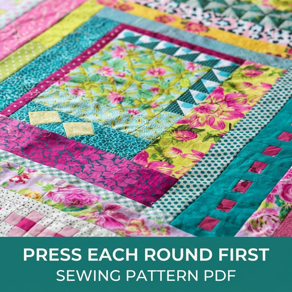 Medallion Strip Quilt Sewing Pattern PDF – Bright Round by Round Quilt