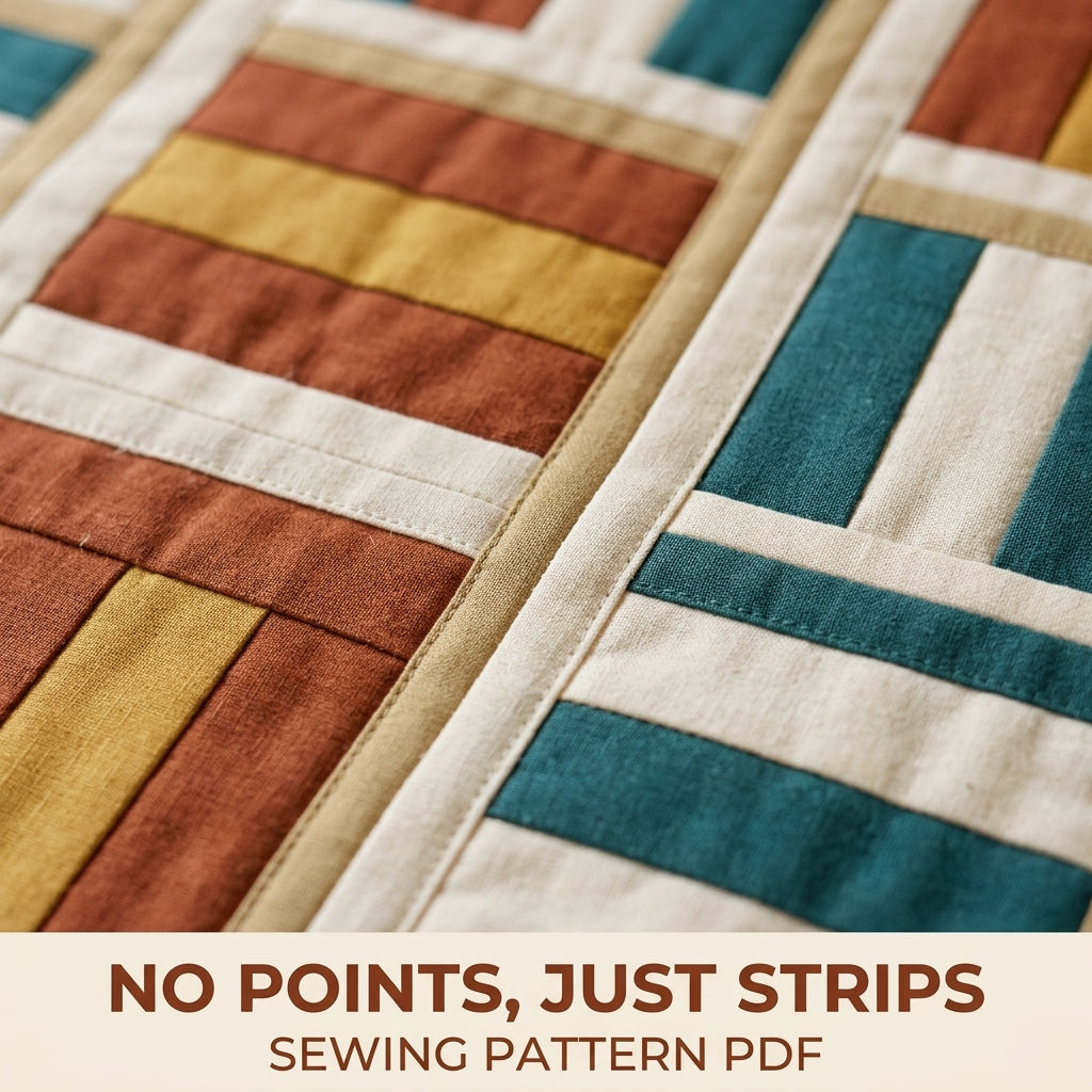 Modern Woven Quilt Pattern PDF – Basket Weave Strip Throw Quilt in Rust, Gold and Teal