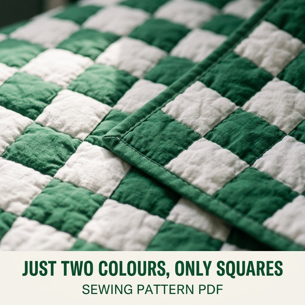 Green Checkerboard Quilt Pattern PDF – Easy Two-Colour Squares Throw Quilt
