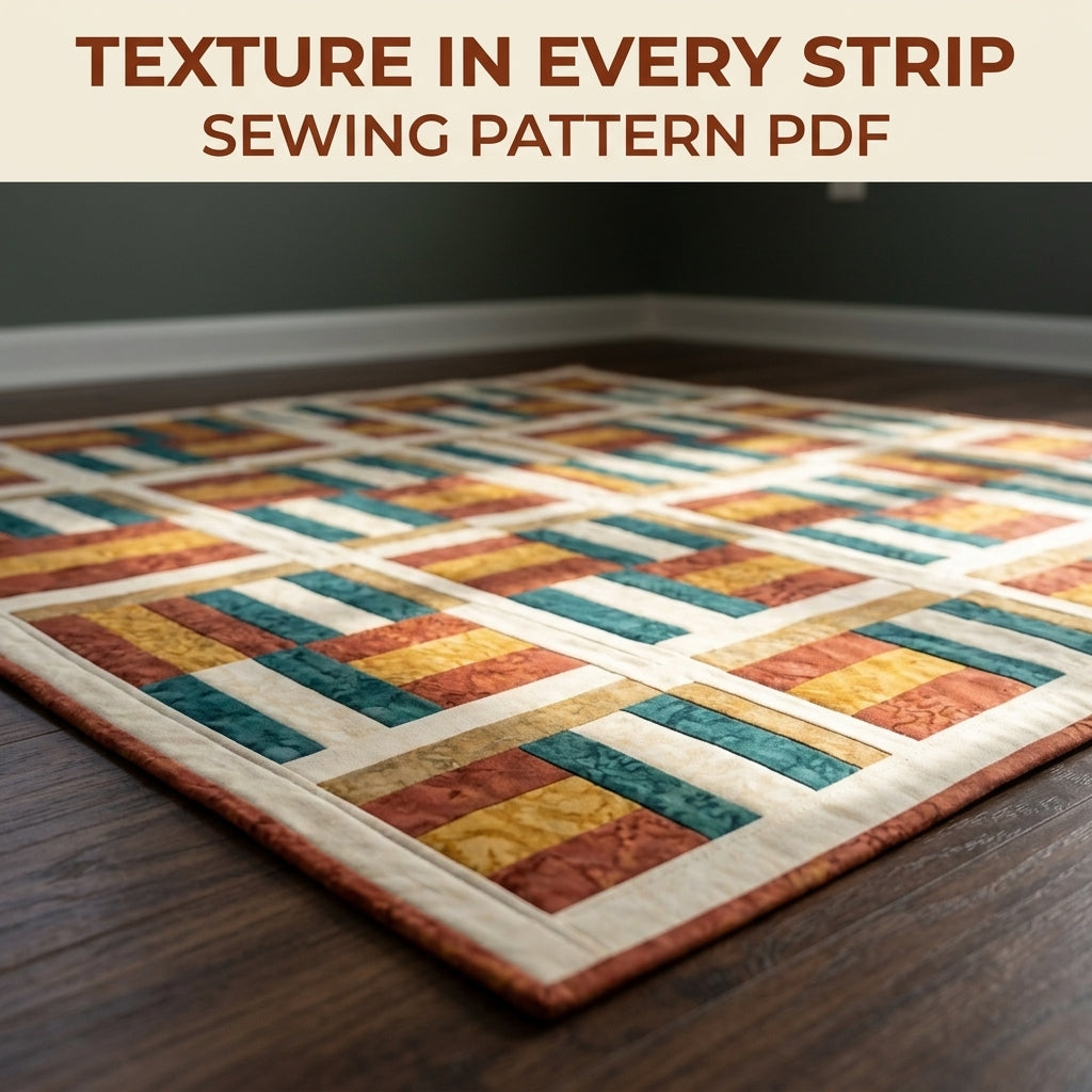 Modern Woven Quilt Pattern PDF – Basket Weave Strip Throw Quilt in Rust, Gold and Teal